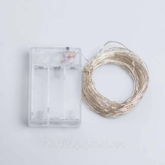 Гірлянда роса 10 метрів крапля на батарейках на 100 led білий дріт біла 100L10MWW | Зображення 6