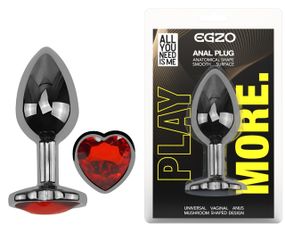 Анальна пробка з кристалом EGZO - Dark Silver Heart Plug Red size M Sex Aura