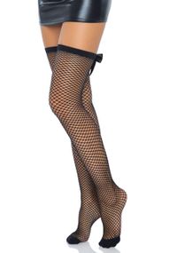Чулки-сетка со швом сзади Leg Avenue Bow back seam thigh highs One size Black, атласный бант sexstyle