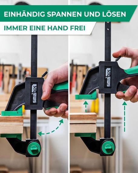 Струбцини набір 2 шт, одноручні затискачі універсальні для дерева, металу для фіксації, склеювання, сила 71 кг SMABIX | Зображення 4