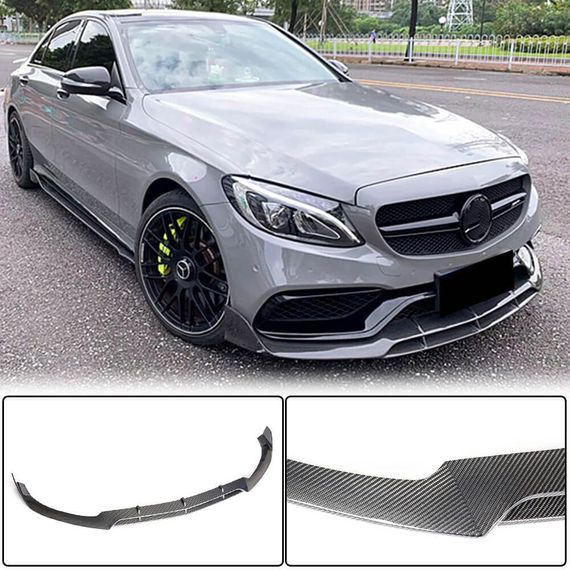 Накладка на передній бампер Lip V4 (для SD C63 AMG 2015-2019, Карбон) для Mercedes C-сlass W205 рр | Зображення 1