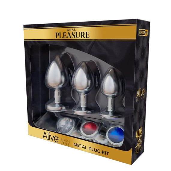 Набір металевих анальних пробок Alive Metal Plug Kit, діаметр 3,2 см / 3,5 см / 4,1 см Sex Aura