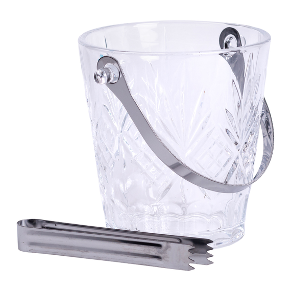 Ведерко для льда стеклянное 1 л с металлическими щипцами HP-19-22GLASS