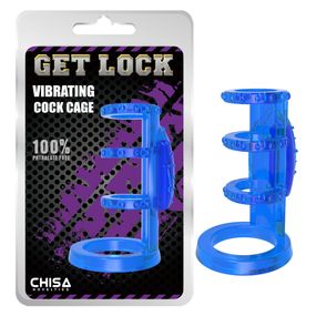 Насадка з вібрацією Chisa Get Lock Vibrating Cock Cage та ерекційними кільцями, синя Sex Aura