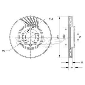 Диск гальмівний перед/зад. Opel Calibra 91-97/ Vectra B 95-03/ Saab 9-3/900 98-03/ 9-5 97-09 (288x25), TX 70-55