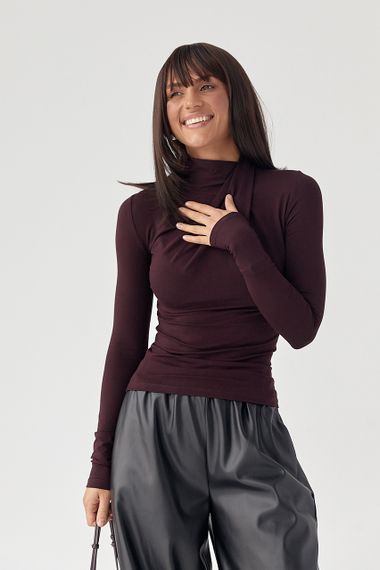 Приталений лонгслів із оригінальною горловиною - баклажан цвет, XL (є розміри) | Зображення 4