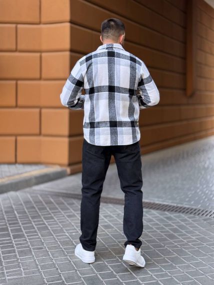 Теплая мужская байковая рубашка в клетку на пуговицах размер L цвет серый Vi1048 | Зображення 6