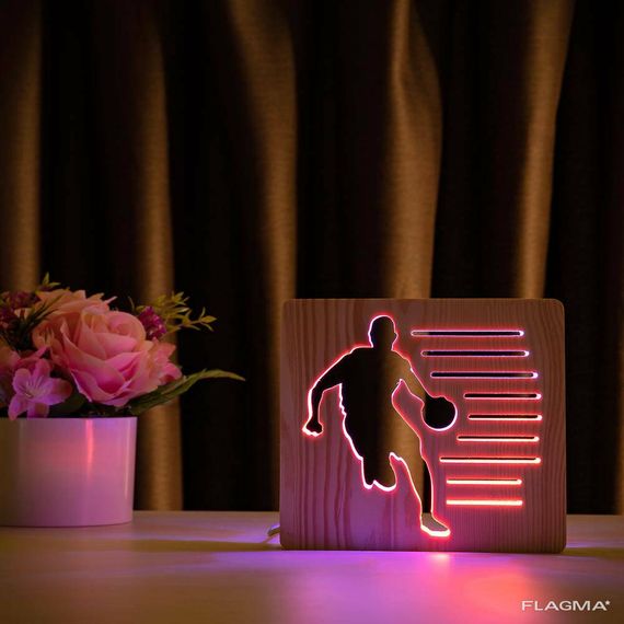 Светильник ночник ArtEco Light из дерева LED "Баскетболист с мячем" с пультом и... | Зображення 3