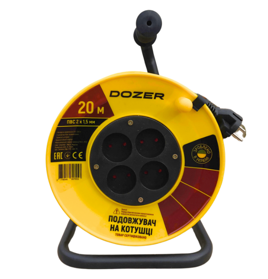 Подовжувач на котушці DOZER б/з ПВС 20м (2,0 х 1,5)