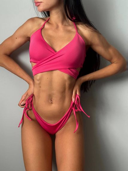 Женский раздельный купальник с завязками LU038 цвет розовый, размер onesize 42/48 | Зображення 1