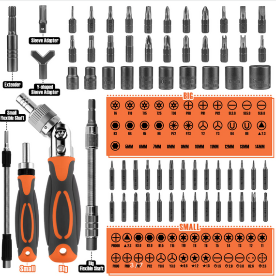 Універсальний набір викруток із тріскачкою 68 в 1 68 в 1 Torx RATCHET у кейсі, викрутка з насадками, викрутка з бітами | Зображення 4