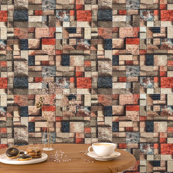 Декоративна 3D панель самоклейка під цеглу Кольорова мозаїка 700х770х4мм (350) SW-00000532 | Зображення 4