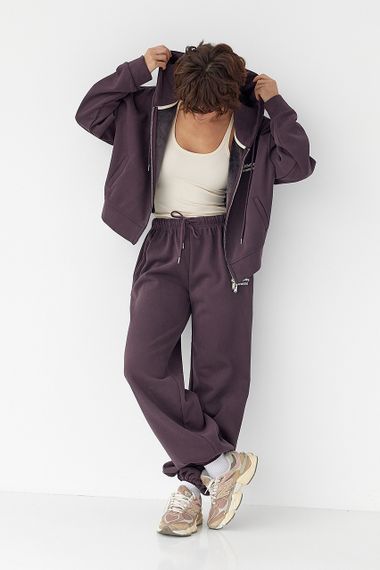Утеплений спортивний костюм із худі та прямими штанами - баклажан цвет, S/M (є розміри)