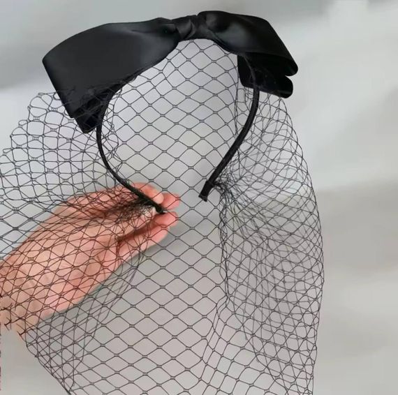 Обруч жіночий з вуаллю на обличчя  з бантом Білий One size (2020) | Зображення 1