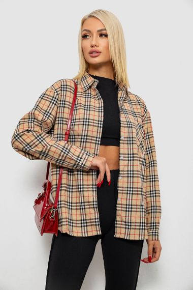 Рубашка женская в клетку, цвет бежевый, 244R1070-3 | Зображення 1