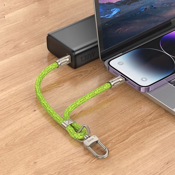 Дата кабель-шнурок Hoco GH5 Elegant Type-C to Lightning (0.21m) Fluorescent Green | Зображення 3