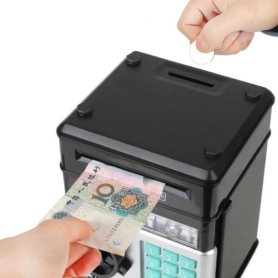 Электронная копилка-сейф с кодовым замком и купюроприемником, Черная / Детский банкомат для бумажных денег и | Зображення 6