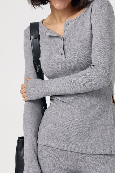 Костюм зі штанами кльош і кофтинкою на ґудзиках - сірий цвет, ONE SIZE (є розміри) | Зображення 3