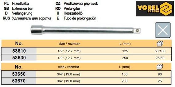 Подовжувач подовжувач воротка 1/2" l=125 мм VOREL-53610