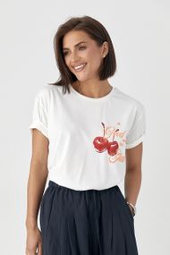 Бавовняна футболка з вишнями - білий цвет, L (є розміри)