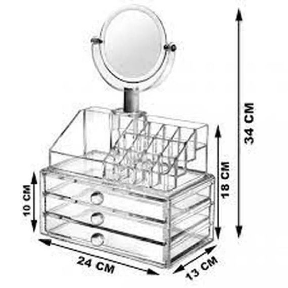 Акриловий органайзер для зберігання косметики з дзеркалом, настільний бокс, Cosmetic Storage Box, TS | Зображення 2