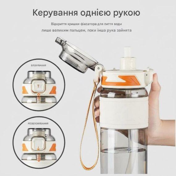 Спортивная бутылка TKK 1000 мл (1 л) - Белая Tritan BPA-free, ударопрочная эко-бутылка с антискользящим грипом | Зображення 5