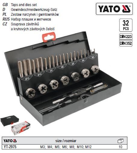 Набір мітчиків плашок мітчик плашка М3-М12 32 штук YATO YT-2975 | Зображення 1