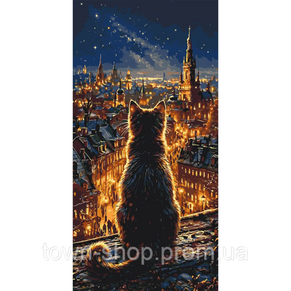 Картина по номерам "Кот над огнями столицы" LW5199, 40х80 см