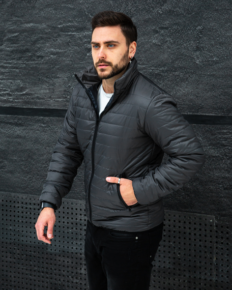 Мужская стильная демисезонная куртка короткая утепленная BD0038 размер M, цвет серый | Зображення 4