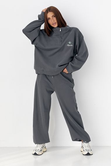 Спортивний теплий костюм з вільним світшотом і штанами - темно-сірий цвет, ONE SIZE (є розміри) | Зображення 4