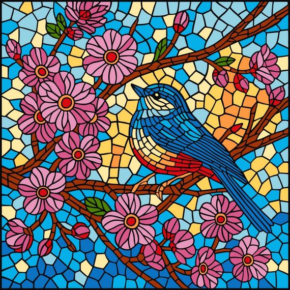 Картина по номерам "Витраж. Синица" ©art_selena_ua KHO5164, 30х30 см