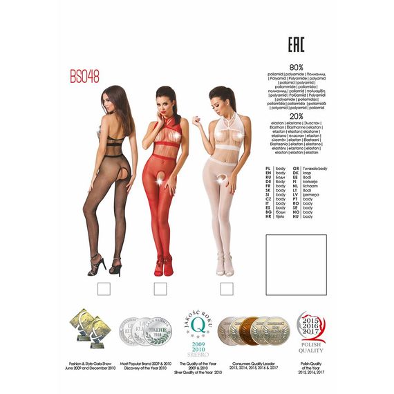 Бодістокінг Passion BS048 black, комбінезон, імітація колгот та відкритого топа | Зображення 5