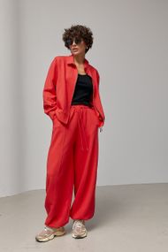 Однотонний спортивний костюм з кофтою на блискавці та штанами багі - червоний цвет, M (є розміри)