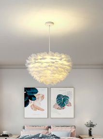 Люстра підвісна з пір'ям на 3 лампочки 26706 Білий 40-120х60х60 см.