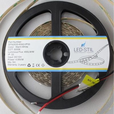 Светодиодная лента LED-STIL 3000K 4,8 Вт/м 2835 60 діодів IP33 24 Вольта 450 lm (DFN2835-60A3-IP33-24V) - Топ | Зображення 1