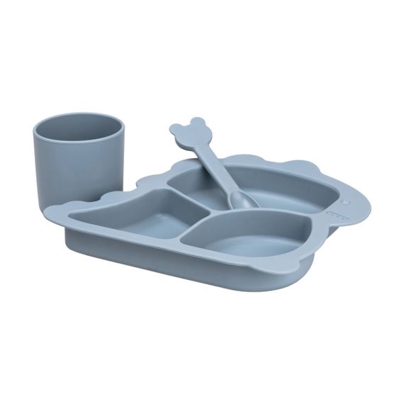 Дитячий набір силіконового посуду чашка/тарілка з трьома секціями/ложка Синій HP34545BL | Зображення 3