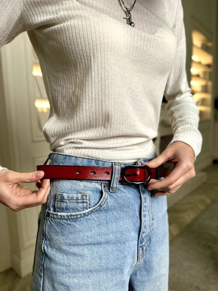 Кожаный  красный ремень | Зображення 3