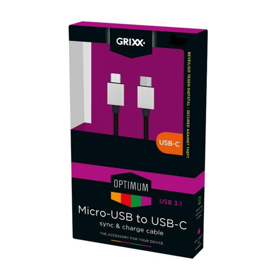 Кабель Grixx Optimum Micro-USB – USB-C, 3 м, чёрный | Зображення 1