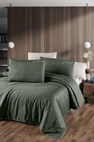 Комплект постільної білизни First Choice Deluxe Satin 200х220 Timeless Dark Green
