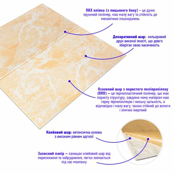Самоклеюча 3D панель персиковий мармур 700х700х4мм SW-00001343 | Зображення 1