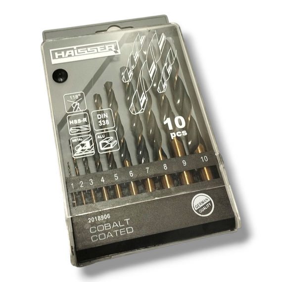 Набір свердел по металу HAISSER HSS-Co, 1–10 мм, 10 шт., з кобальтовим покриттям