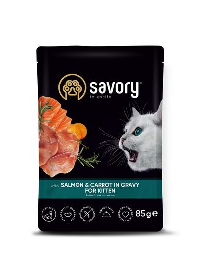 Корм Savory Cat Pouch for Kitten with Salmon and Carrot in Gravy вологий з лососем у соусі для кошенят 85 гр