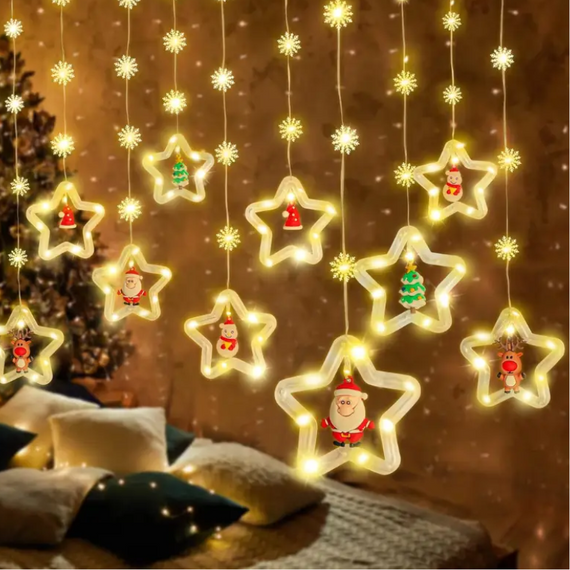 Світлодіодна штора 'Фігурки в зірці' 3 м USB (Олка, Сніговик, Дід Мороз, Олень, Шапка), теплий білий знижка | Зображення 6