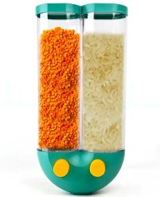 Диспенсер для круп с дозатором на 2 секции, до 2кг / Органайзер для сыпучих продуктов