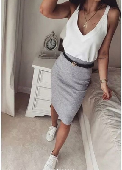 Женская юбка миди трикотаж рубчик MM562 размер 44/46 цвет серый | Зображення 2