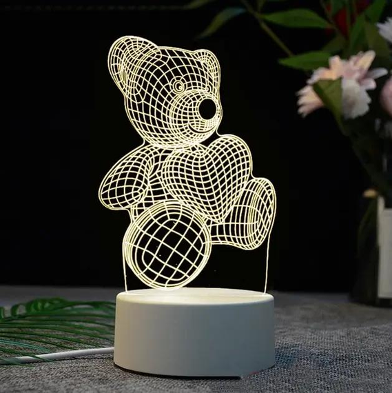 Настільний 3D акриловий світильник,декоративний настільний з об'ємним малюнком Ведмедик з серцем | Зображення 4