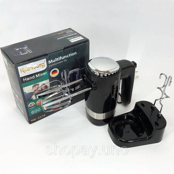Миксер ручной Rainberg RB-2216 (5 скоростей, 2 насадки и подставка) 600W, мощный миксер блендер ручной WJ-86 | Зображення 5