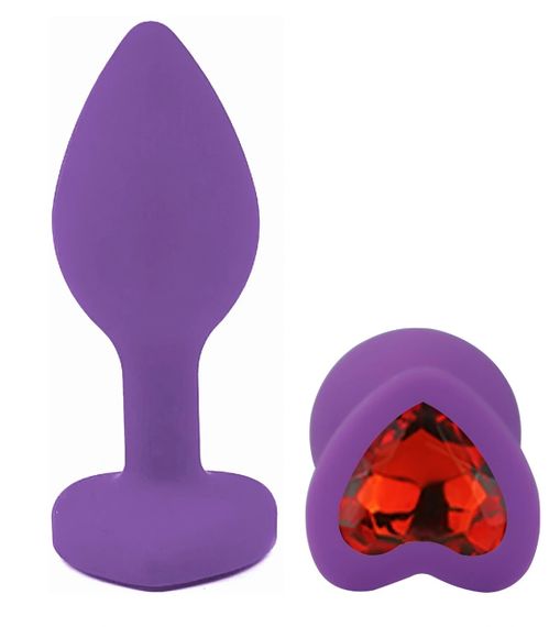Анальная пробка EGZO Silicone Violet Heart Plug S, фиолетовая, с красным кристаллом Sex Aura | Зображення 1