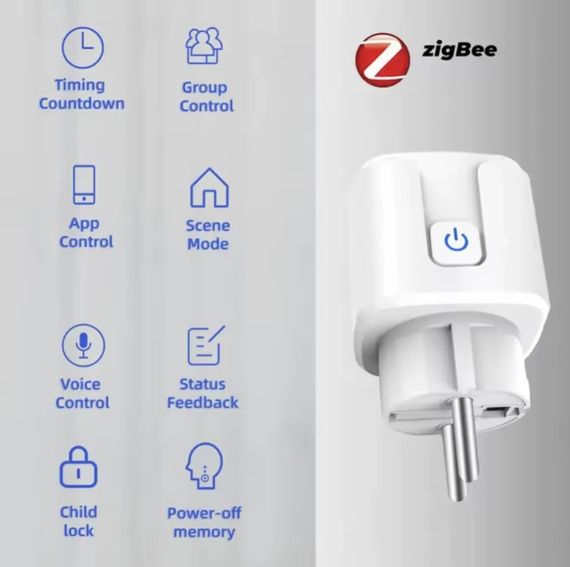 Розумна розетка Tuya ZigBee 20A EU з моніторингом енергоспоживання (працює тільки через ZigBee шлюз) | Зображення 2