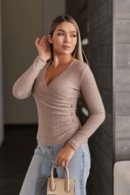 Трикотажна жіноча кофта в рубчик на запах з V-подібним вирізом колір моко, розмір 46/48  GF8777